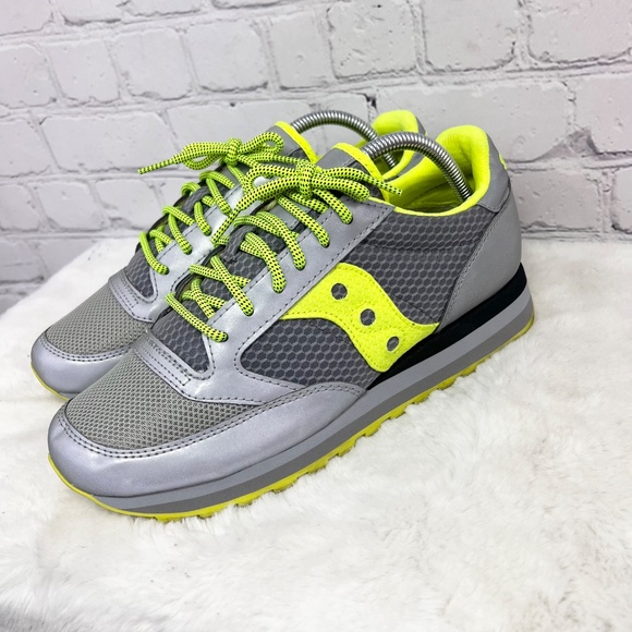|•SAUCONY•| Trail Jazz Running Women Grey Neon Yellow Shoes Size 10 - Picture 2 of 10